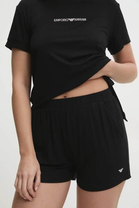 Emporio Armani Underwear pantaloni scurți femei, culoarea negru, uni, medium waist, EW000781 AF12192