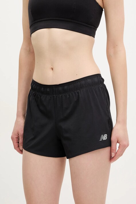 Běžecké šortky New Balance černá barva, medium waist, WS41286BK