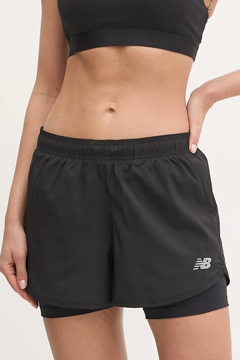 Tréningové šortky New Balance Sport Essentials čierna farba, jednofarebné, stredne vysoký pás, WS41225BK
