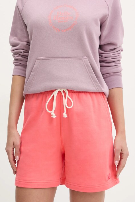 New Balance pantaloni scurti din bumbac femei, culoarea portocaliu, neted, high waist, WS41508DTR