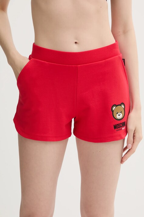Moschino Underwear pantaloni scurți culoarea roșu, cu imprimeu, high waist, 6801.4409