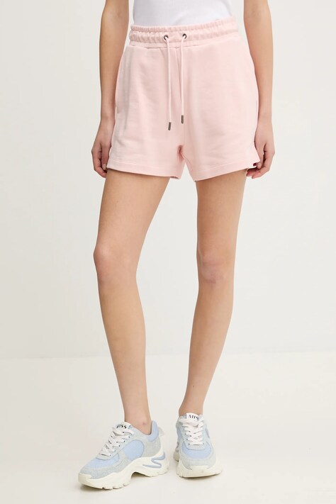 Bavlnené šortky Guess Jeans dámske, ružová farba, jednofarebné, vysoký pás, W5GD0O K68I4