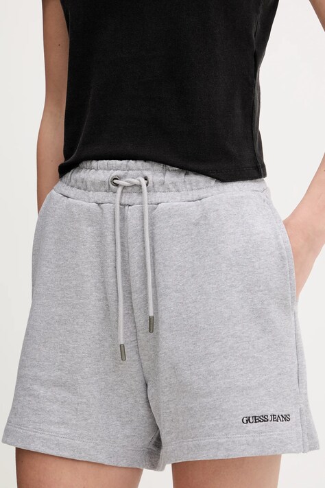 Бавовняні шорти Guess Jeans жіночі колір сірий однотонні висока посадка W5GD0O K68I4