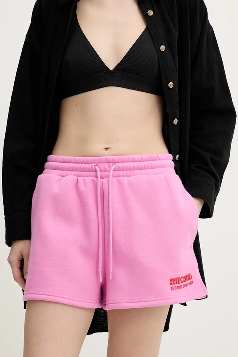 Rip Curl pantaloni scurți culoarea roz, cu imprimeu, high waist, 03KWWS