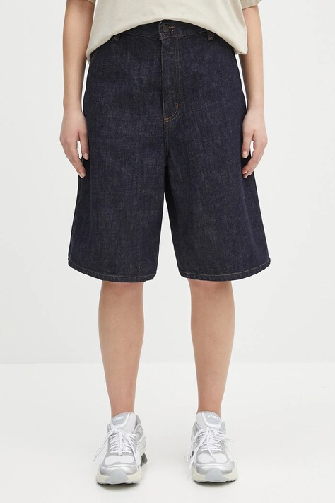 Carhartt WIP szorty jeansowe Brandon Single Knee Short damskie kolor granatowy gładkie high waist I034875