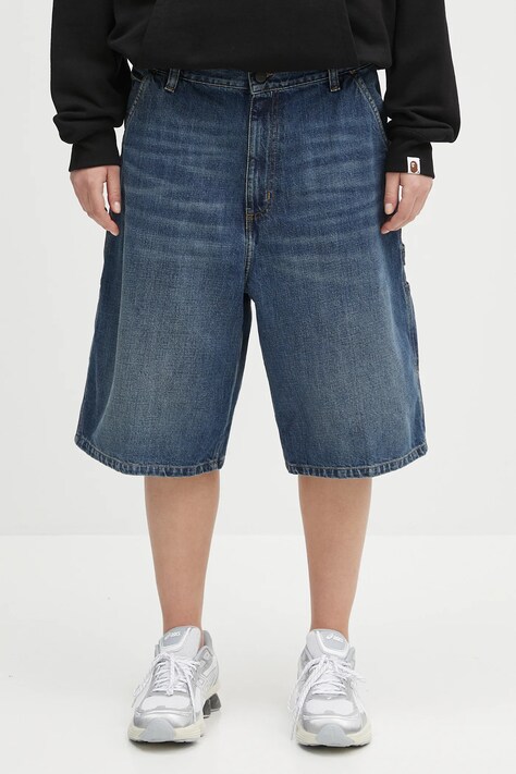 Дънков къс панталон Carhartt WIP Brandon Single Knee Short в синьо с изчистен дизайн с висока талия I034875