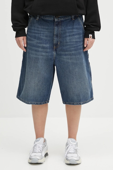 Дънков къс панталон Carhartt WIP Brandon Single Knee Short в синьо с изчистен дизайн с висока талия I034875