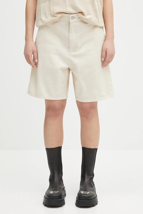 Carhartt WIP szorty jeansowe Drewe Short damskie kolor beżowy gładkie high waist I034834