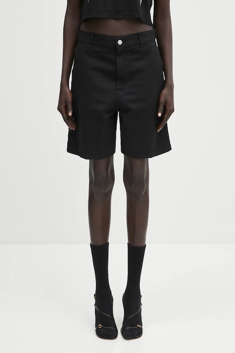 Дънков къс панталон Carhartt WIP Drewe Short в черно с изчистен дизайн с висока талия I034834