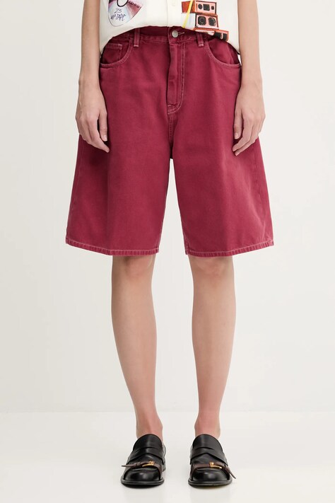 Carhartt WIP szorty jeansowe Brandon Short damskie kolor czerwony gładkie high waist I034839
