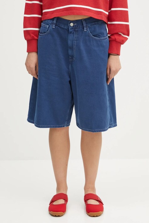 Carhartt WIP szorty jeansowe Brandon Short damskie kolor granatowy gładkie high waist I034839