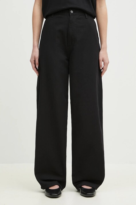 Бавовняні штани Carhartt WIP Brandon Single Knee Pant жіночі колір чорний фасон chinos висока посадка I034880