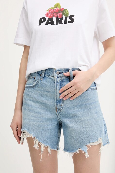 Abercrombie & Fitch pantaloni scurti jeans femei, neted, high waist, KI149-5060