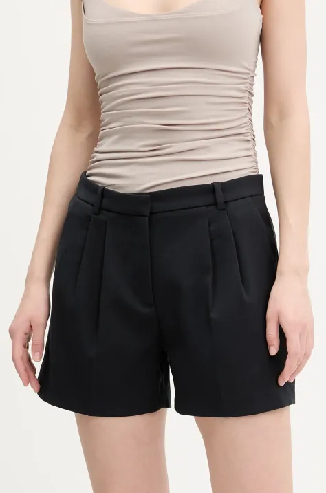 Kraťasy Abercrombie & Fitch dámské, černá barva, hladké, high waist, KI149-5087