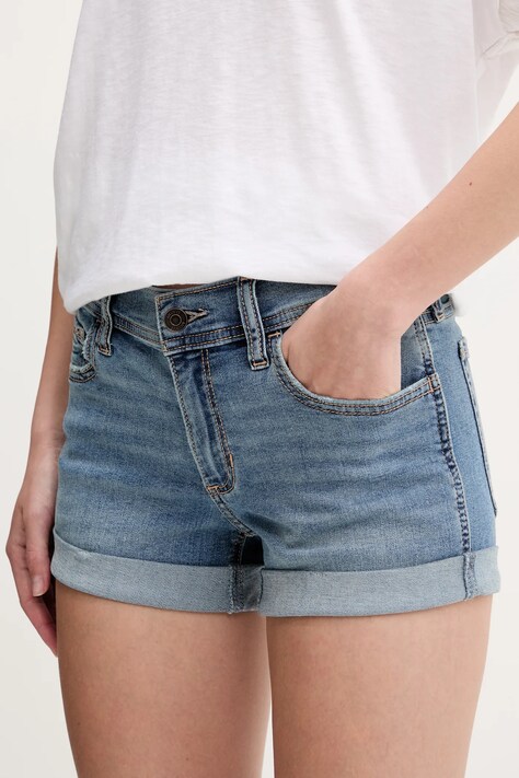 Hollister Co. pantaloni scurți jeans uni, high waist, KI349-5177