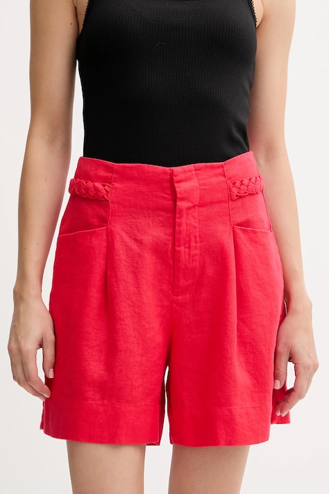 Pedro del Hierro pantaloni scurți din in culoarea rosu, uni, high waist, 2459132