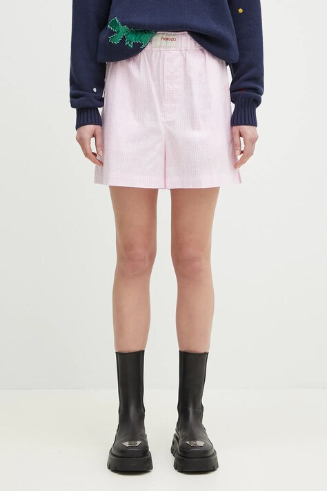 Хлопковые шорты Fiorucci Gingham Logo женские цвет розовый с узором высокая посадка W02SPBSH300CO01PN02