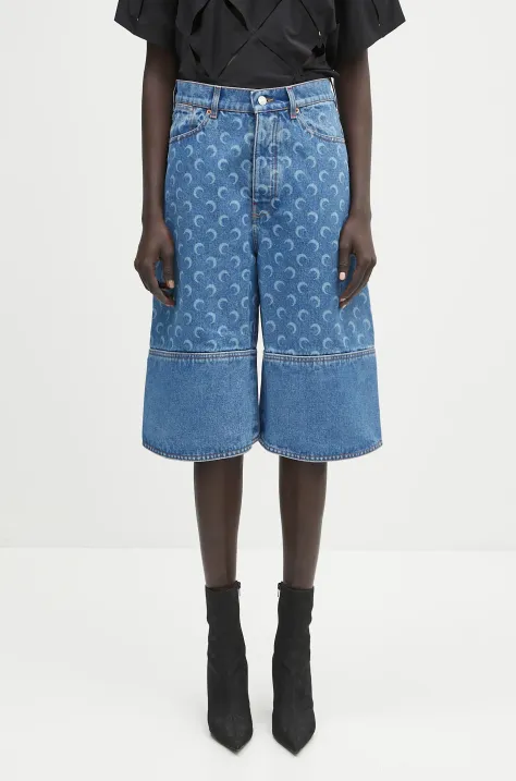 Marine Serre szorty jeansowe Moon Laser Denim Skater damskie kolor niebieski wzorzyste high waist USH004A.CDEN0002