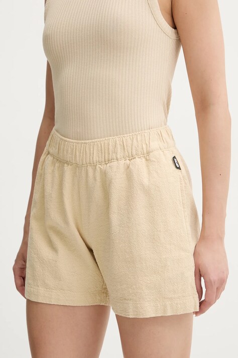 Picture pantaloni scurți din bumbac Flaros culoarea bej, uni, high waist, WSH0097