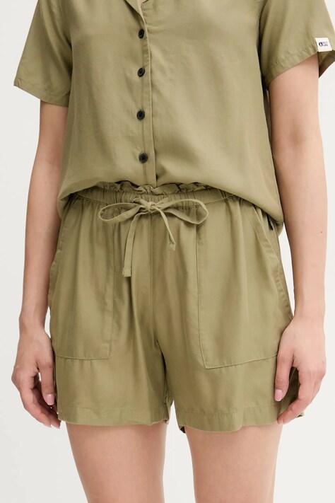 Picture pantaloni scurți Milou culoarea verde, uni, high waist, WSH0099