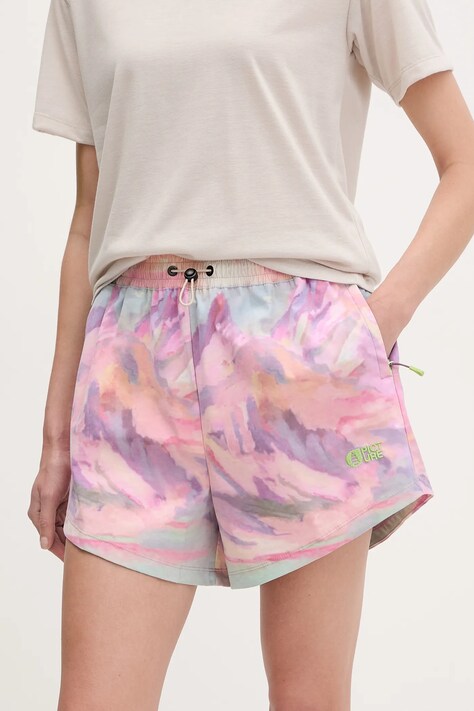 Picture pantaloni scurți outdoor Oslon culoarea roz, cu imprimeu, high waist, WSH0104