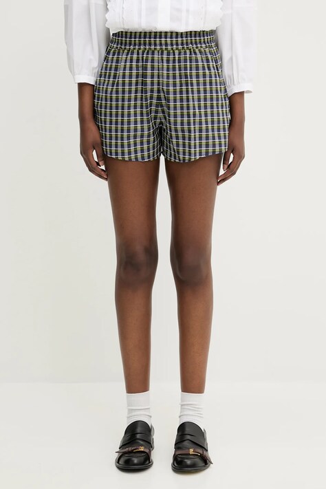 A.P.C. pantaloni scurți din bumbac Short Andrea culoarea verde, cu imprimeu, high waist, COHGA.F10217