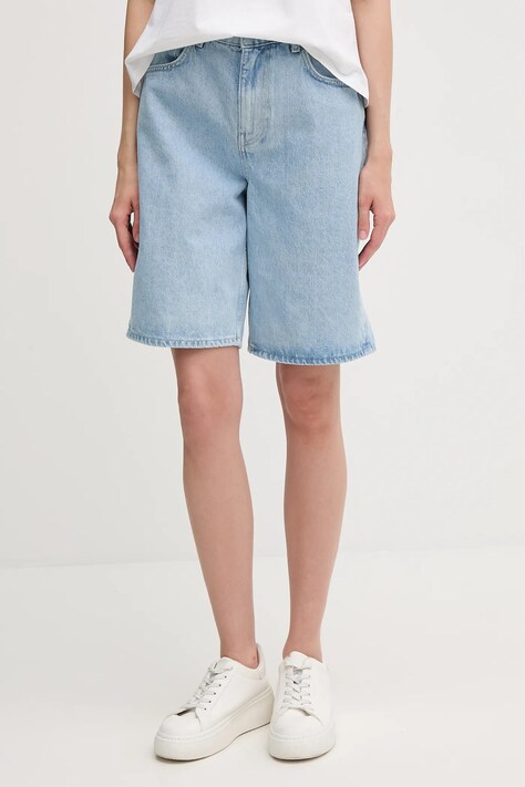 Džínové šortky Sisley dámské, modrá barva, high waist, 4W9KL901L