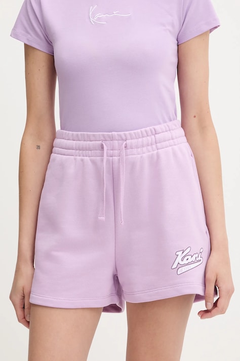 Kraťasy Karl Kani dámské, fialová barva, s potiskem, high waist, PD00005434