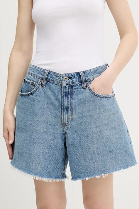 Abercrombie & Fitch pantaloni scurți jeans uni, high waist, KI149-5146
