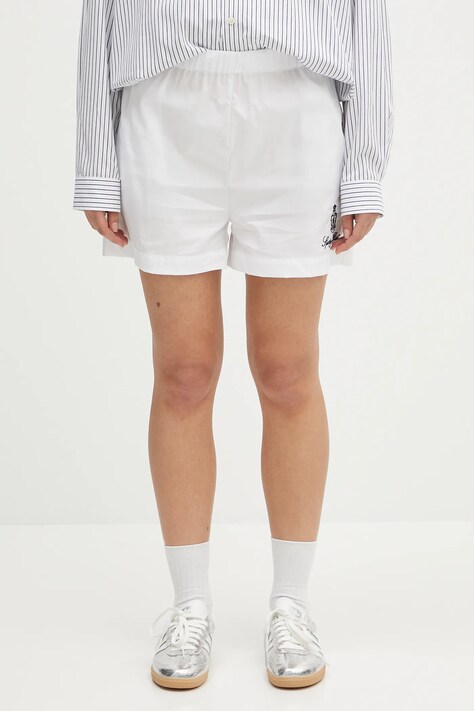 Памучен къс панталон Sporty & Rich Vendome Poplin в бяло с апликация с висока талия SH012606205WH01