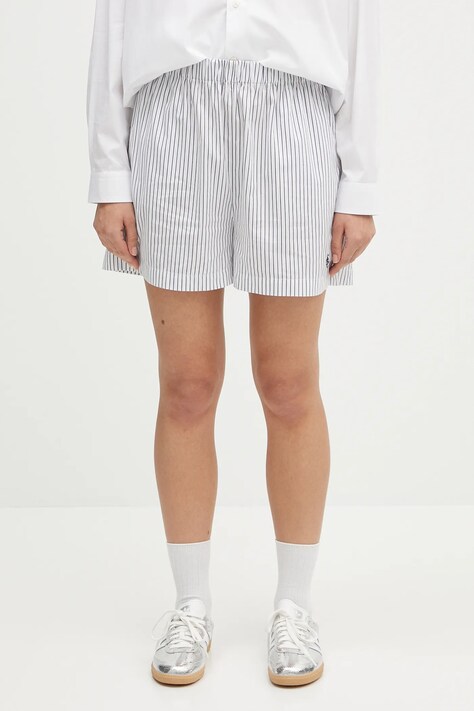 Памучен къс панталон Sporty & Rich Src Poplin в синьо с десен с висока талия SH012606302ST02