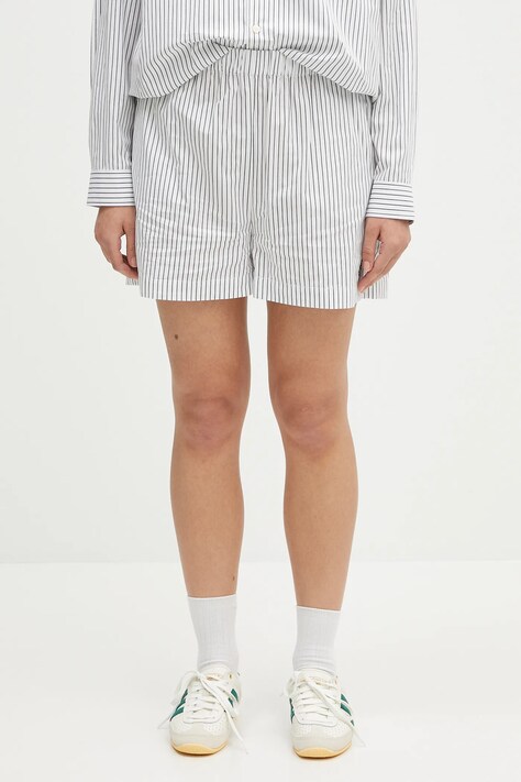Памучен къс панталон Sporty & Rich Src Poplin в бяло с десен с висока талия SH012606302ST71