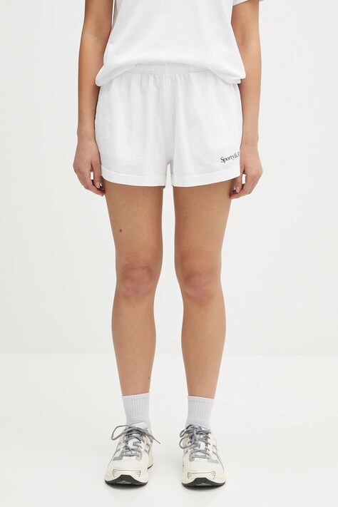 Памучен къс панталон Sporty & Rich Serif Logo Disco Short в бяло с принт с висока талия SH037606300WH01