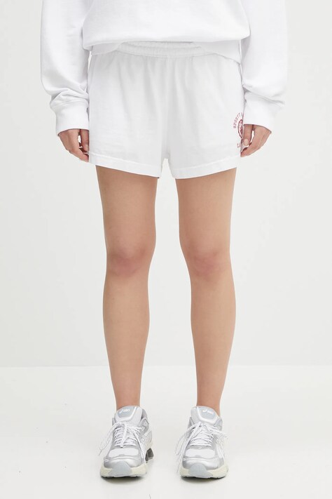Bavlněné šortky Sporty & Rich California Emblem Disco Short dámské, bílá barva, s potiskem, high waist, SH037606508WH01