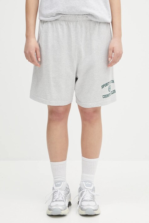 Sporty & Rich szorty Varsity Crest Gym Short damskie kolor szary z nadrukiem medium waist SH039606218GY03