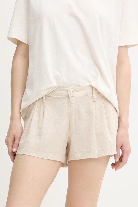 Hollister Co. pantaloni scurți din in culoarea bej, uni, high waist, KI349-5124