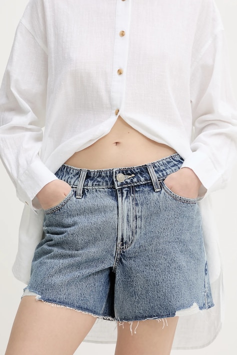Hollister Co. pantaloni scurți din denim uni, high waist, KI349-5160