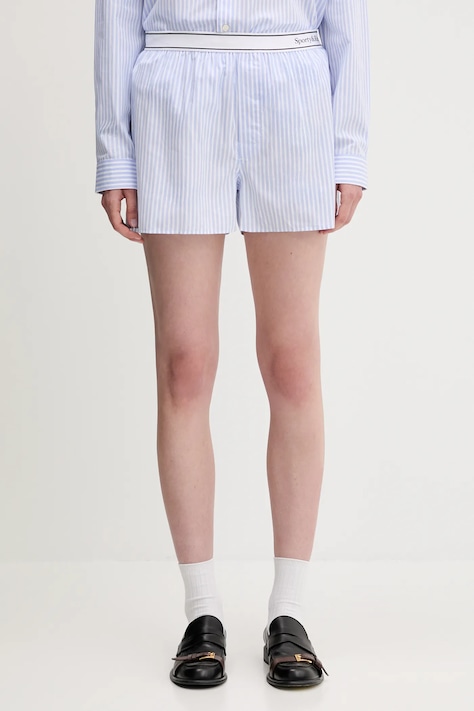 Bavlněné šortky Sporty & Rich Serif Logo dámské, modrá barva, high waist, SH015612300ST08