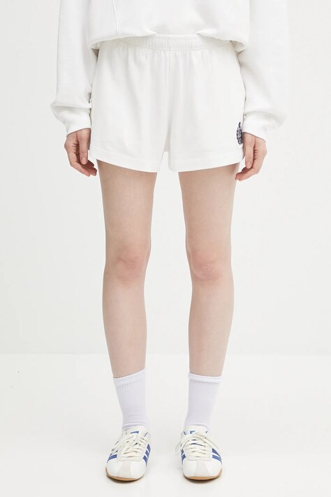 Памучен къс панталон Sporty & Rich H&W Crest Embroidered Disco в бяло с апликация с висока талия SH037620241WH01