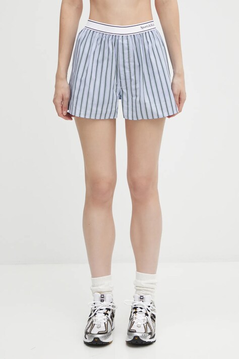 Sporty & Rich szorty bawełniane Serif Logo damskie kolor niebieski high waist SH015621300MU02