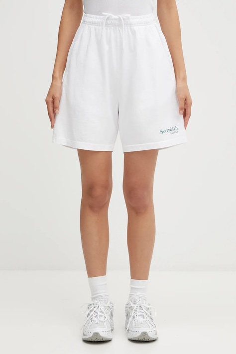 Хлопковые шорты Sporty & Rich Play Tennis Gym цвет белый однотонные средняя посадка SH039621425WH01