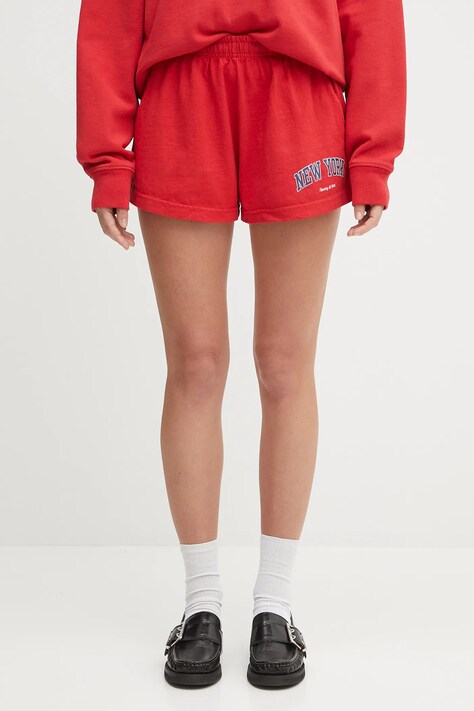 Sporty & Rich szorty bawełniane New York Ivy Disco damskie kolor czerwony z nadrukiem high waist SH037602077RE15