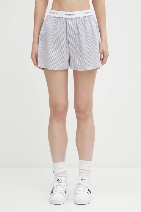 Sporty & Rich szorty bawełniane Yankees Serif damskie kolor niebieski wzorzyste high waist SH004623631ST09