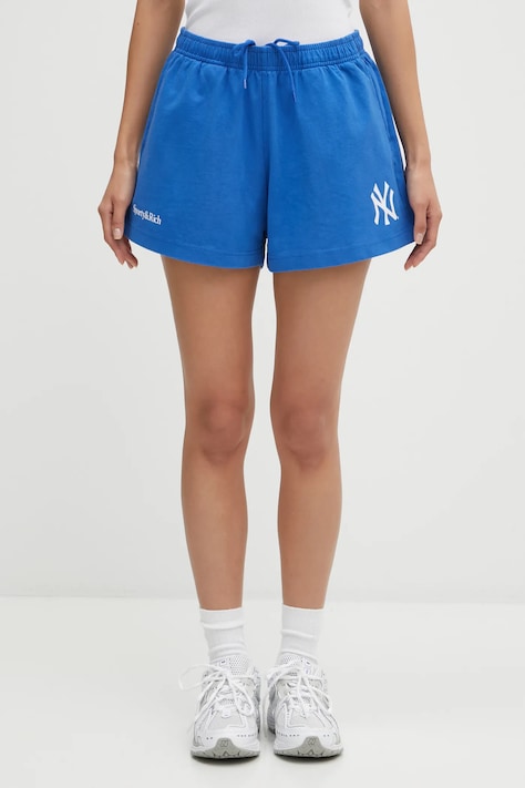 Хлопковые шорты Sporty & Rich Yankees Serif Disco однотонные высокая посадка SH037623631BL120