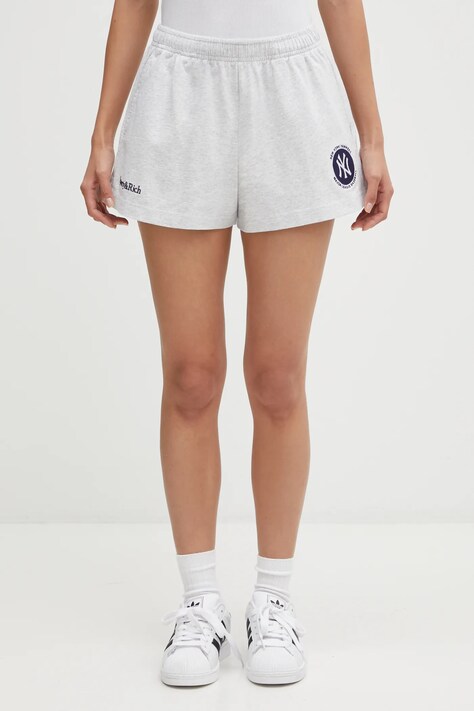 Sporty & Rich szorty bawełniane Yankees Serif Disco damskie kolor szary melanżowe high waist SH037623659GY03