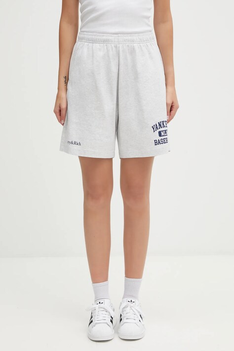 Sporty & Rich szorty bawełniane Yankees Ivy Gym damskie kolor szary wzorzyste high waist SH039623660GY03