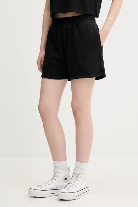 Converse szorty damskie kolor czarny gładkie high waist 10028417-A02