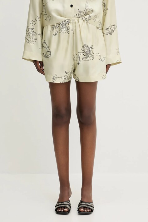 Nanushka szorty jedwabne DYLLA damskie kolor beżowy wzorzyste high waist NW25SSST31550