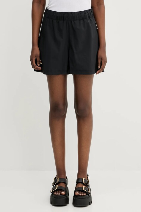 Къс панталон Fjallraven High Coast Relaxed Shorts в черно с изчистен дизайн с висока талия F87034.550