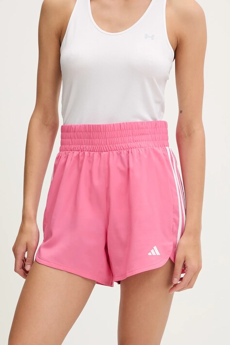 adidas Performance pantaloni scurți de antrenament Pacer Training culoarea roz, cu imprimeu, high waist, IX1078